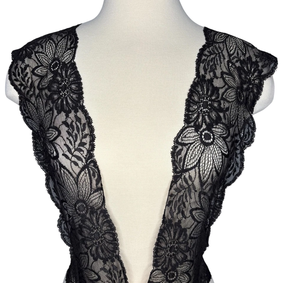 Bon Oui черный чистый цветочный кружева глубокий v-образным вырезом плюшевый боди белье размер 12 / L - Изображение 3 из 4