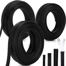 Pangda 150 Feet 1/4, 1/2, 3/8 Inches Wire Loom PET Expandable Braided Sleevin...