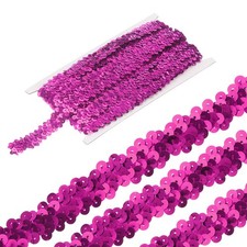 5 Yards 0.8 Inch Elastic Sequins Trim 2 Row Flat Sequin Strip, Rose Red