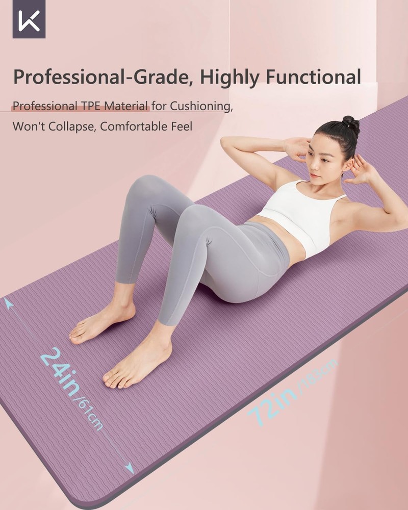 Non-slip 72x24 Double-Color Hot Yoga Mat for Women - Extra Grip Exercise Mat
