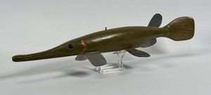 14” Long Nose Fish Spearing Decoy Lure Wood Carved Primitive - Signed S.A.W.