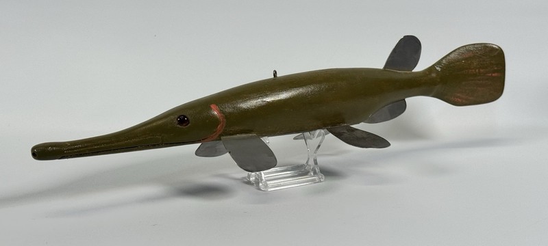 14” Long Nose Fish Spearing Decoy Lure Wood Carved Primitive - Signed S.A.W.