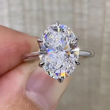 5.00Ct Oval Cut Moissanite Solitaire Engagement Ring In 14K White Gold Plated