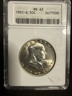 1951-S Franklin Half Dollar ANACS MS63 Old Soap Box Holder