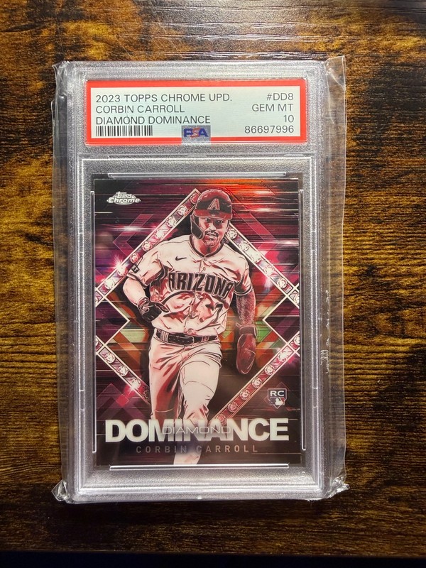 2023 TOPPS CHROME UPDATE CORBIN CARROLL ROOKIE DIAMOND DOMINANCE INSERT PSA 10