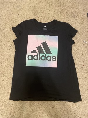 Adidas Climalite Girls Large T Shirt Black With Multicolor Logo