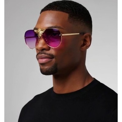 Sunglasses Men Classic Circle Frame Gold Metal Sophisticated Luxury Hip Hop New