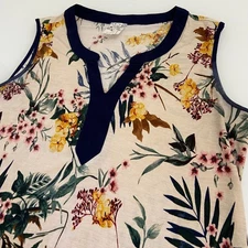 Naif Anthropologie Floral Tank Top Sleeveless V-Neck Casual Blouse Beige Size M