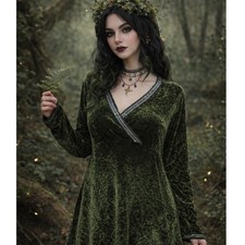 Y2K Silk Velvet Babydoll Top L Green Beaded Whimsigoth Forest Fairy Goblin Glam