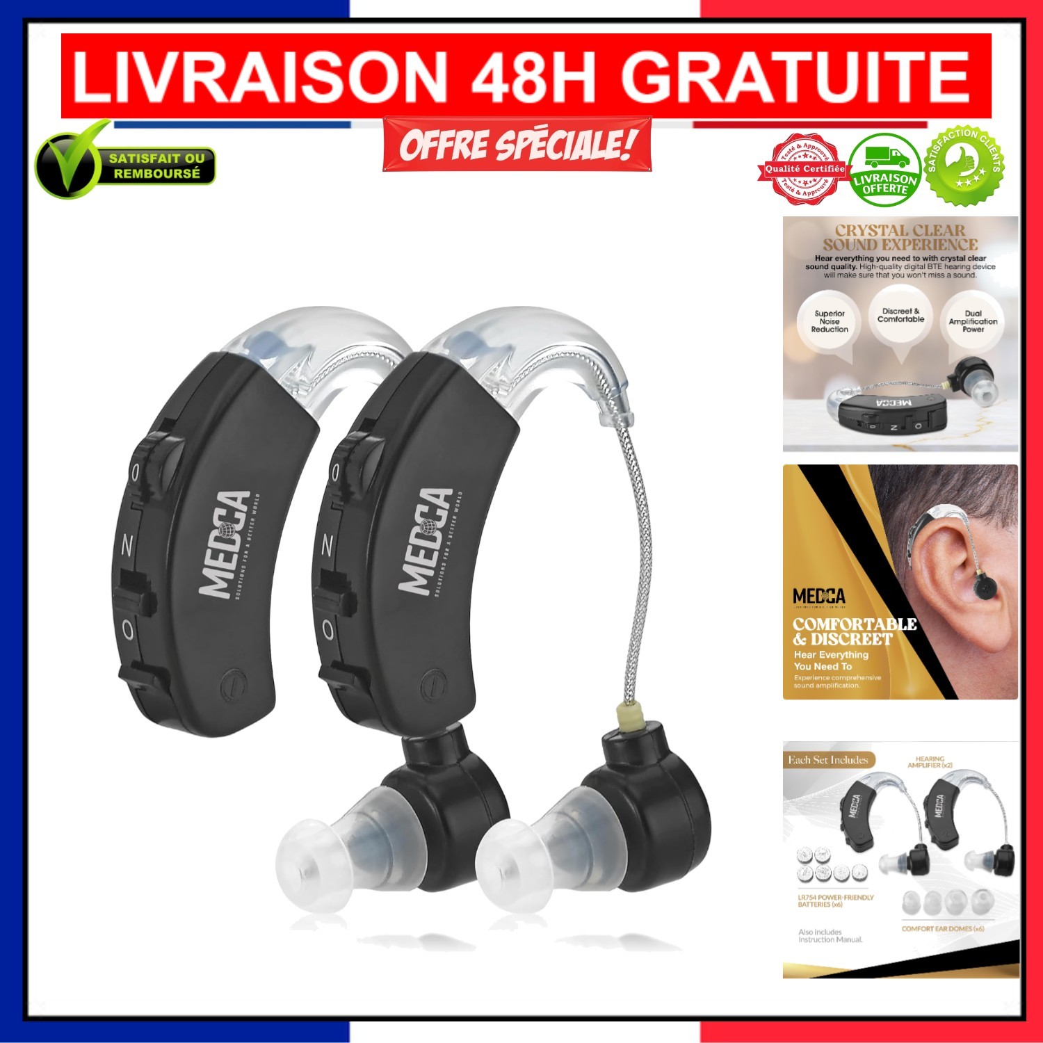 Amplificateur auditif BTE contour d'oreille économique avec volume réglable