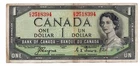 1954 CANADA ONE DOLLAR DEVILS FACE NOTE - p66a F