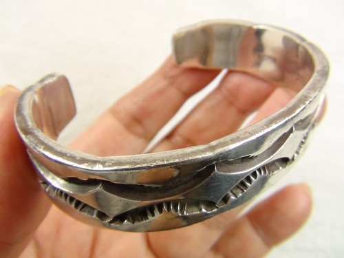 Navajo Nora Tahe Bill HEAVY 61g BIG 7" Stamped Sterling Cuff Bracelet Native