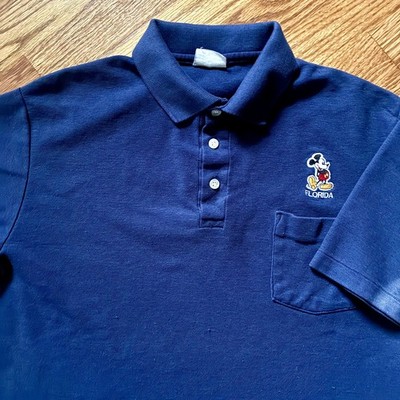 VINTAGE 70s/80s Velva Sheen Mickey Mouse Embroidered Navy Blue Polo Size Small