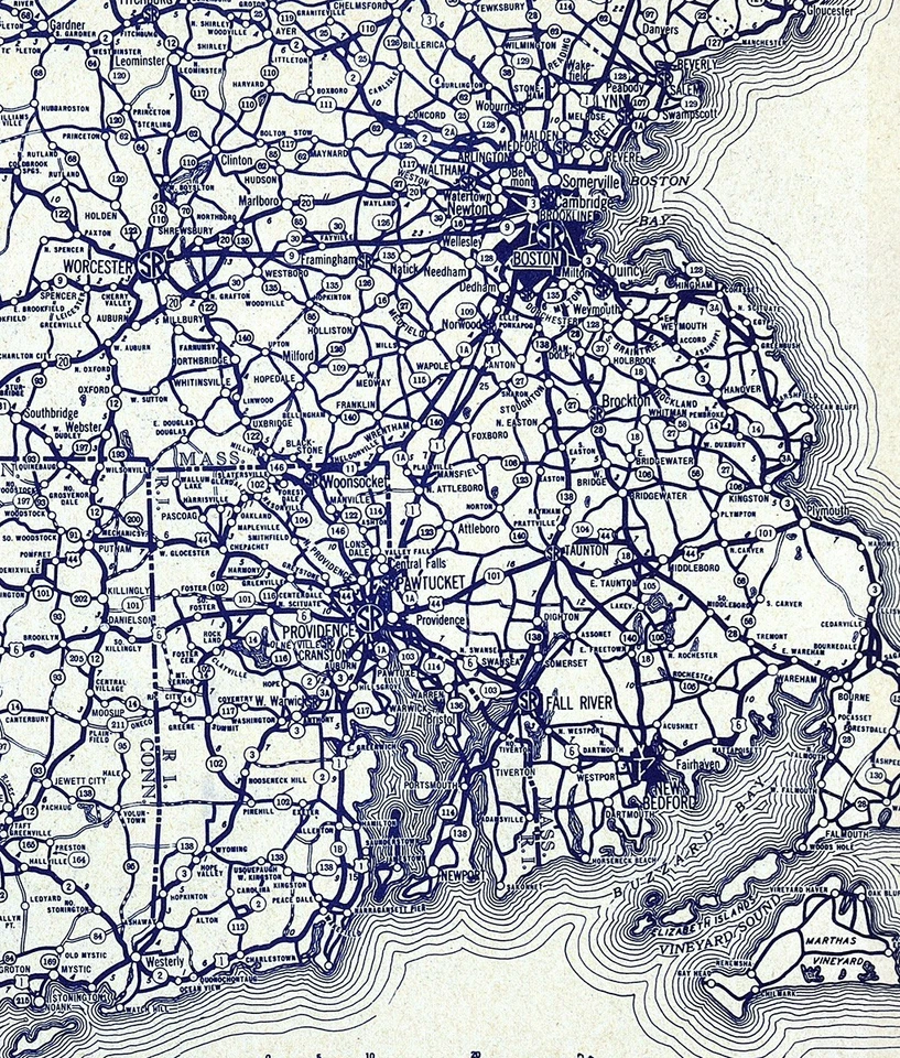 Mapa de ruta Sears 1935 MA CT RI Boston New Haven Hartford Providence Cape Cod Salem Foto 2 de 3
