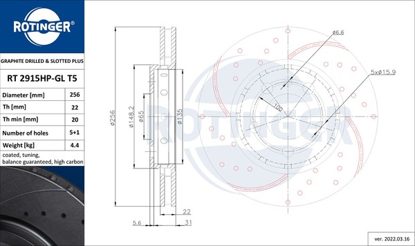 Rotinger 2X Bremsscheibe Ø256 Mm BelüFtet Hinten FüR Skoda Octavia I Combi VW-image