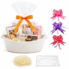 Gift Basket Hamper Kit, Oval Cotton Rope Woven with Bags white 