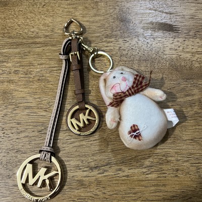 Michael Kors Keychain Bag Charm Beige Brown Gold Tone Hangtag +