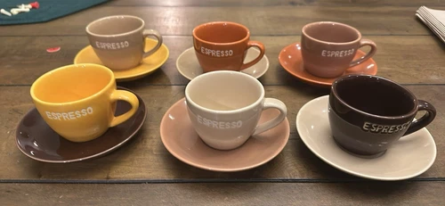 Set 6 Espresso Cups with Saucers, Double  Espresso Cappuccino Colorful