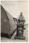 Vtg 1940s Photo Of WW2 Army Pvt Sears Smoking Pipe On Fire Barrel Barracks Goofy