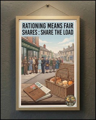 Rationierung bedeutet faire Aktien teilen die Last 2. Weltkrieg Poster 18''x12''