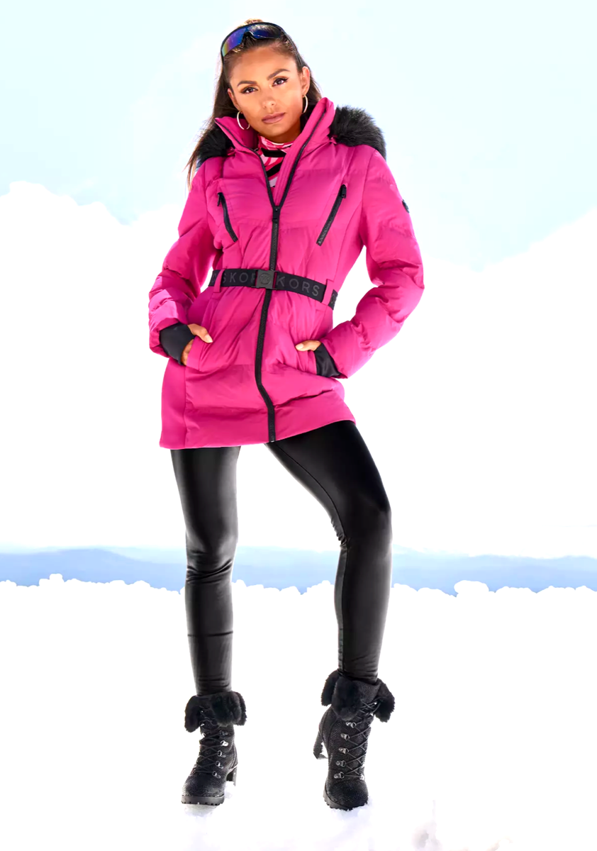 NWT MK MICHAEL KORS RUNWAY DESIGNER FUCHSIA PUFFER HOOD FUR PARKA