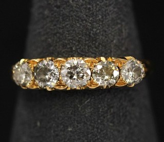 ANTIQUE 18K GOLD 1915 Chester Hallmarked 1CT DIAMOND Five Stone Ring N 3G T15