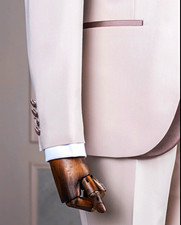 Men's Beige/Brown Satin Lapel Tuxedo Suit 3-Piece Set Vest Bow Tie All sizes