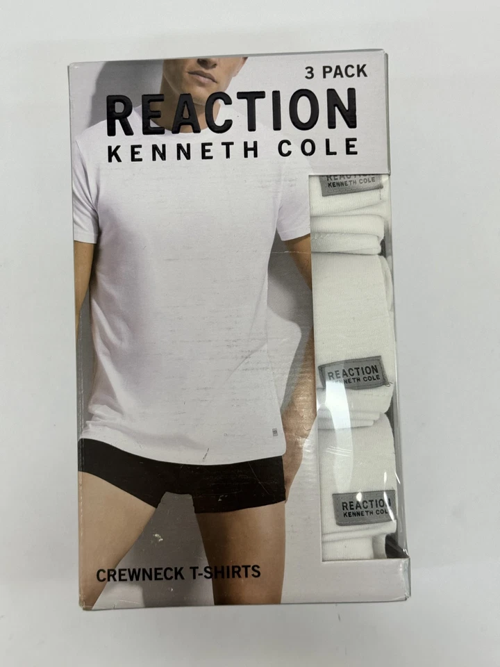 Paquete de 3 camisetas interiores Kenneth Cole blancas cuello redondo 100 % algodón transpirables L nuevas con etiquetas Foto 3 de 4