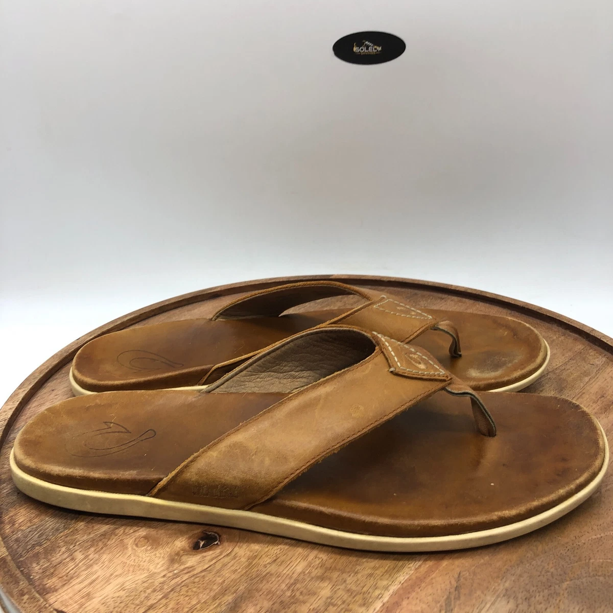 Olukai Men s Nalukai Light Brown Leather Beach Sandal 10386 Slides Size 12 M