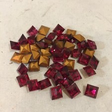 N222 Vintage glass stones Swarovski 6mm square ruby faceted gold foil 48 