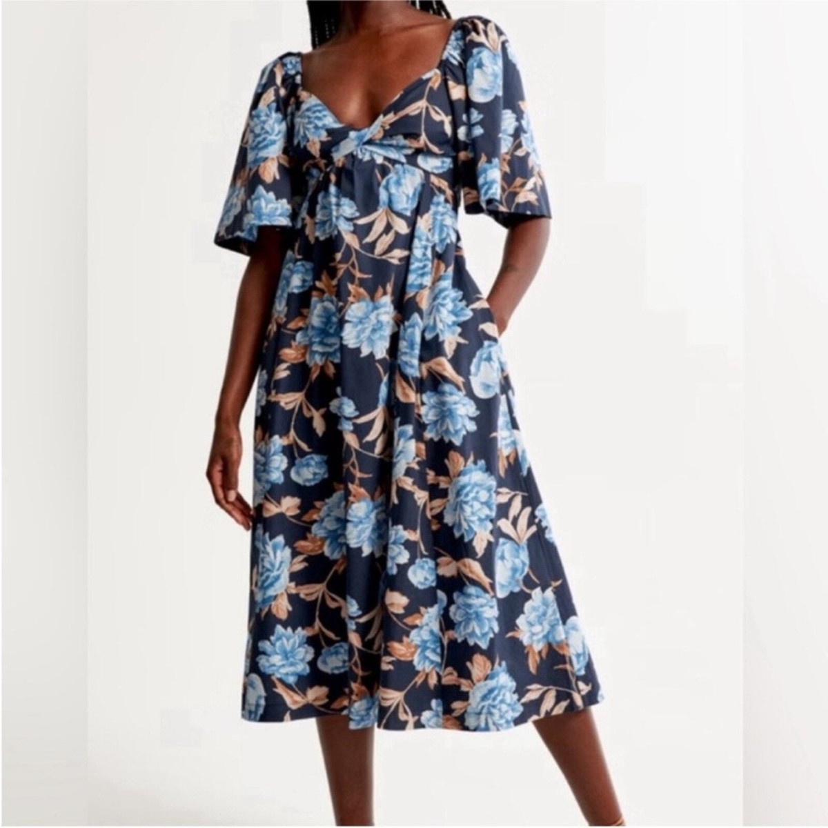 knee length dresses for ladies Natasha Pink Angel Sleeve Wrap Midi Dress