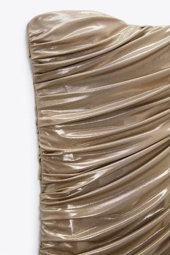 NWT Zara Strapless Shimmery Gold Sexy Ruched Mini Dress party club wedding dress - Picture 15 of 18