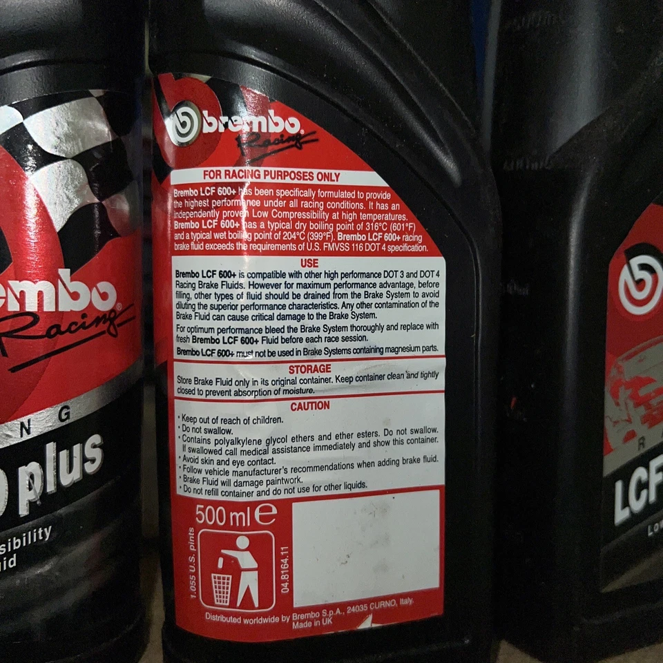 Lote de 5 garrafas de fluido de freio Brembo Racing L f 600 Plus baixa compressão - Imagem 2 de 2