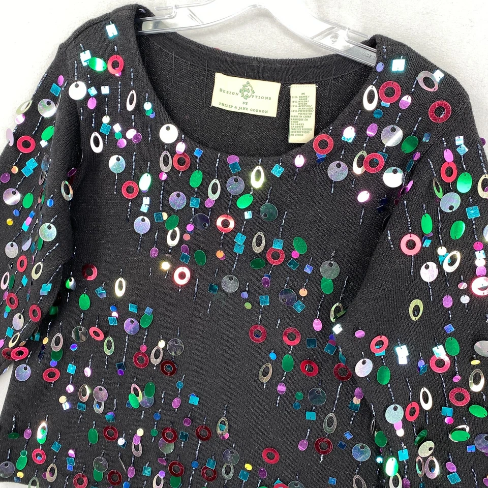 Opciones de Diseño Philip Jane Lentejuelas Fiesta Suéter Talla M Negro Metálico Vacaciones Foto 2 de 4