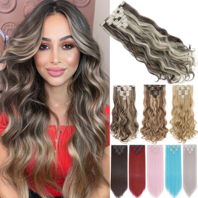 Thick Real 8 Pieces Clip In 100% AS Human Hair Extensions Full Head HIGHLIGHT