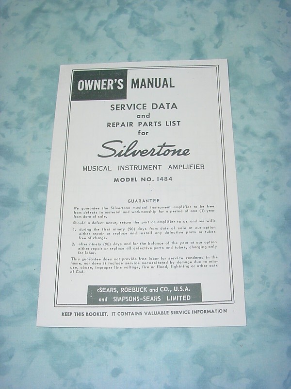 SILVERTONE MODEL 1484 GUITAR AMP CASE COMBO SERVICE REPAIR OWNER'S MANUAL