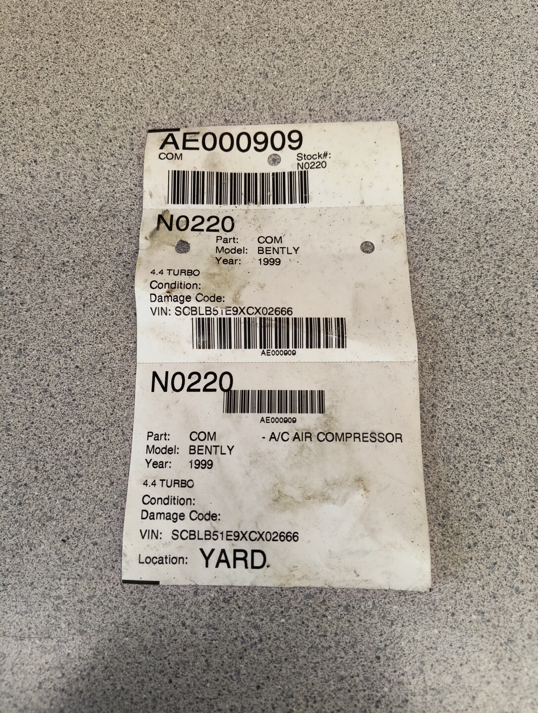 1999 Bentley Arnage 4.4T AC Compressor With Pulley PA22565PD