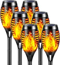 6 Pack Led Solar Flame Torch Lights Outdoor Flickering Garden Yard Pathway Lamps