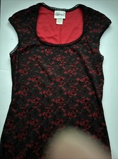 Fashion Bug Red/Black Lace dress, Evening Club Party Stretchy Mini Sz 6