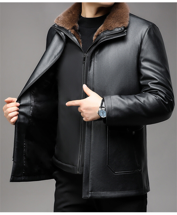 Winter Mens Detachable Lined Short Real Leather Coat Jacket