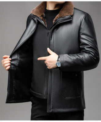 Winter Mens Detachable Lined Short Real Leather Coat Jacket