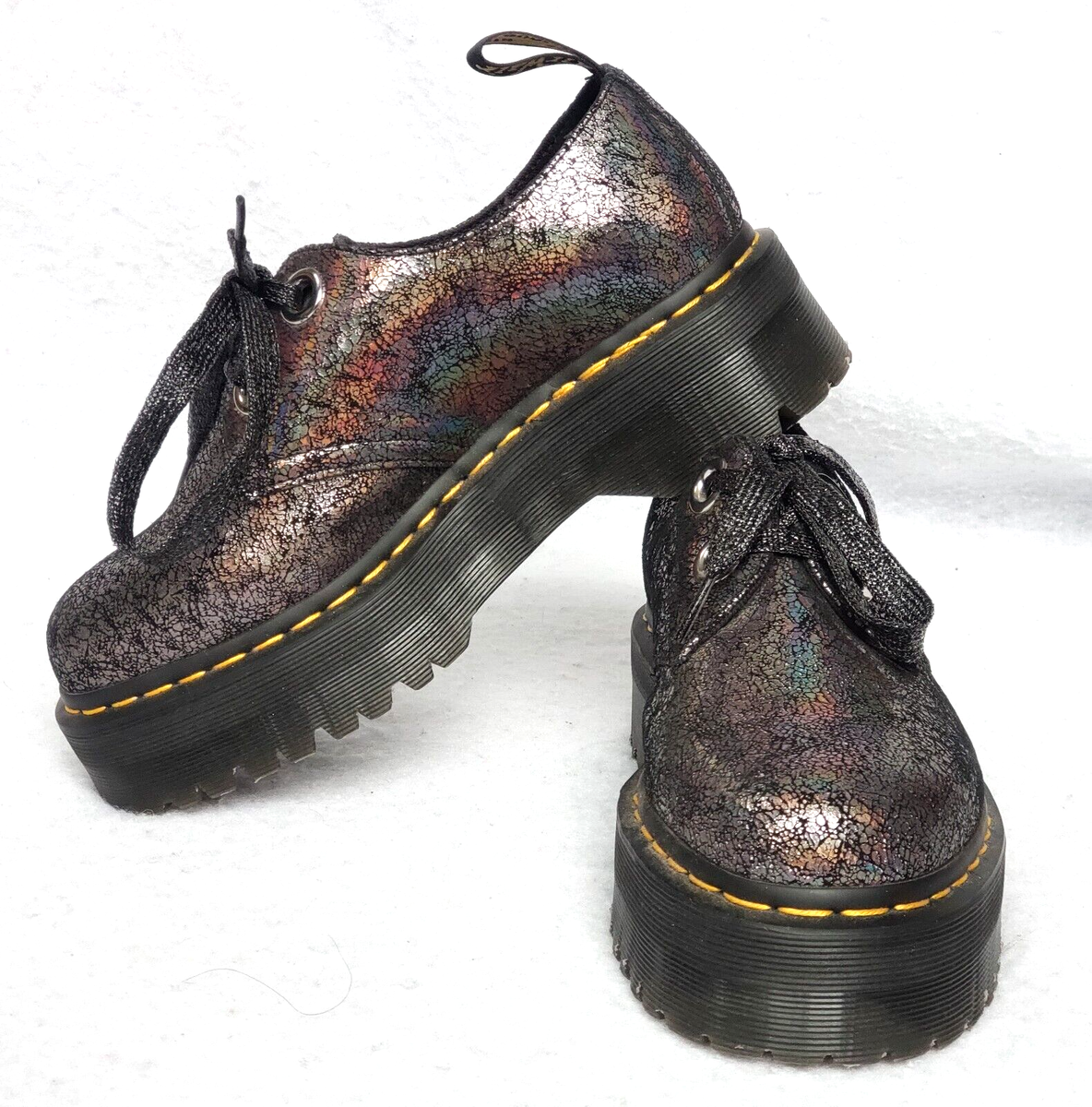 NWOT DR MARTENS HOLLY IRIDESCENT CRACKLE METALLIC LEATHER PLATFORM