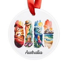 Australia Motifs Graphic - Round Acrylic Ornament - Personalized Gift