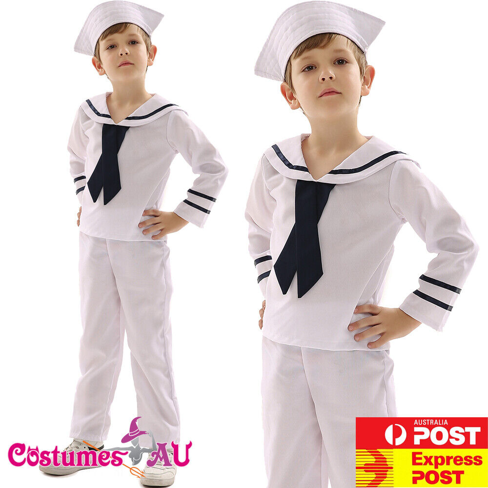 Boys White Sailor Costume Kids Sea Marine Child Shipmate Book Week Uniform