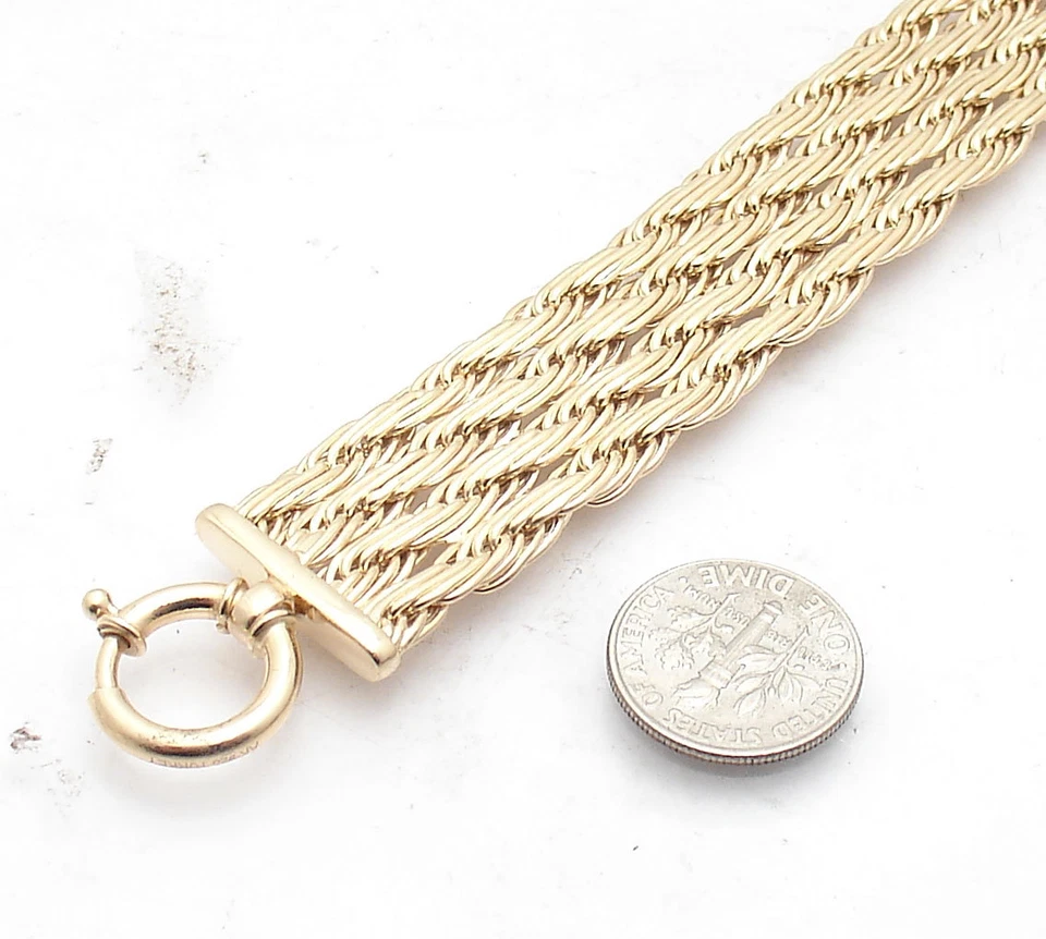  Brazalete Technibond Brillante Cuatro Filas Cuerda Plana Eslabón Chapado en Oro Amarillo 14K Plata Foto 4 de 4