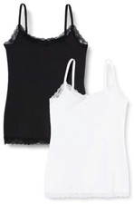 Ladies Lace Trim Camisole Tops 2 Pack Black & White Size 18 Spaghetti Strap Vest
