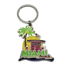 Miami Beach Keychain Souvenir Car Key Ring Metal Travel Tourist Gift State USA