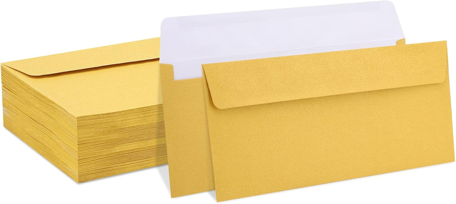 100 Pack Gold Metallic #10 Business Envelopes 4.125 x 9.5 Inches Square Flap Mailing