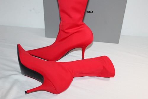 NWB Balenciaga Knife Bootie Stretch Spandex Bright Red Heels Boots 39.5 - Picture 6 of 6
