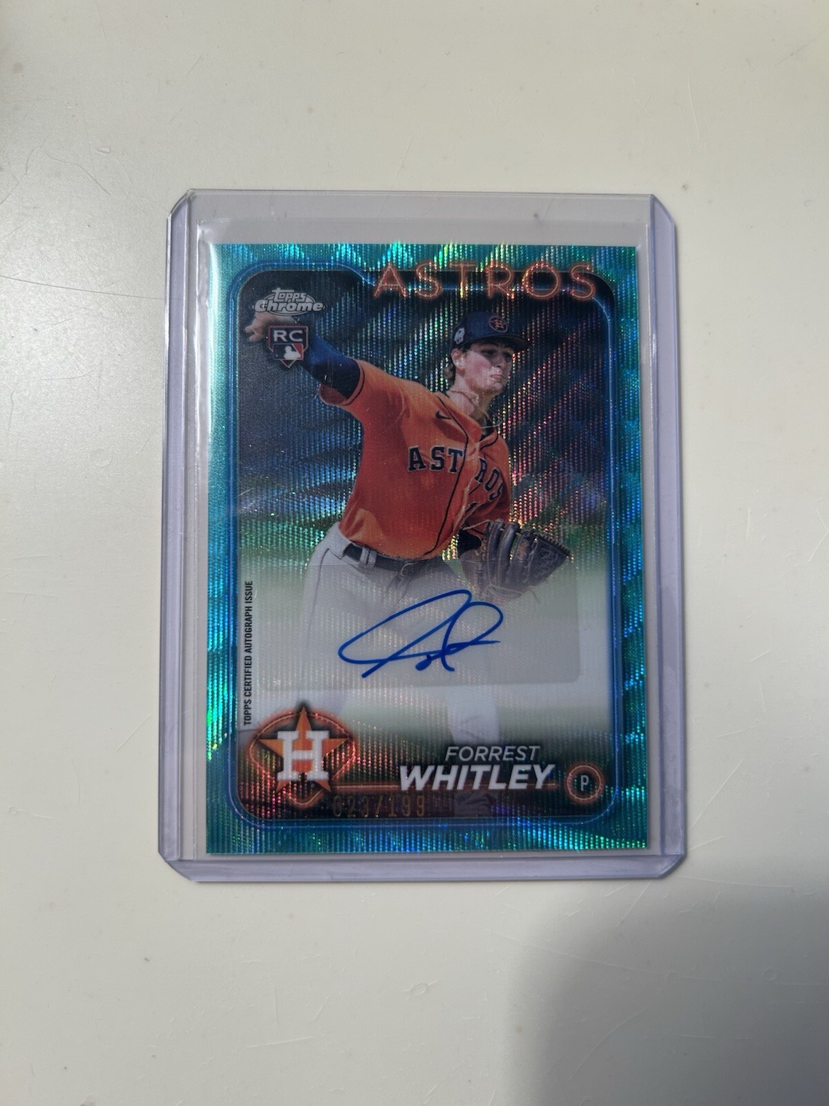 2024 Topps Chrome Forrest Whitley Aqua Wave Refractor Auto /199 AC-FWH Astros